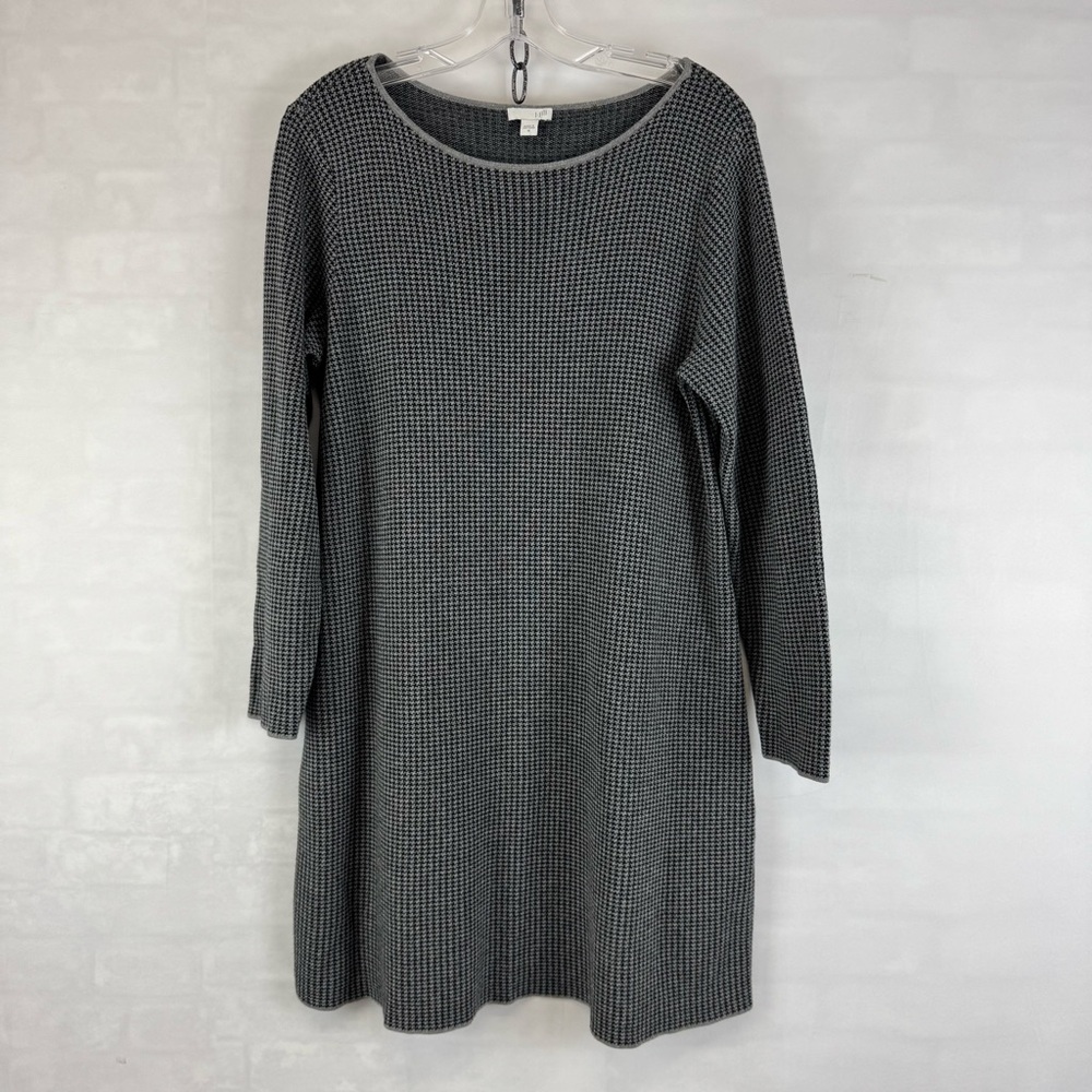 Womens Black White Houndstooth Knit Dress Long Sleeve A-Line Medium